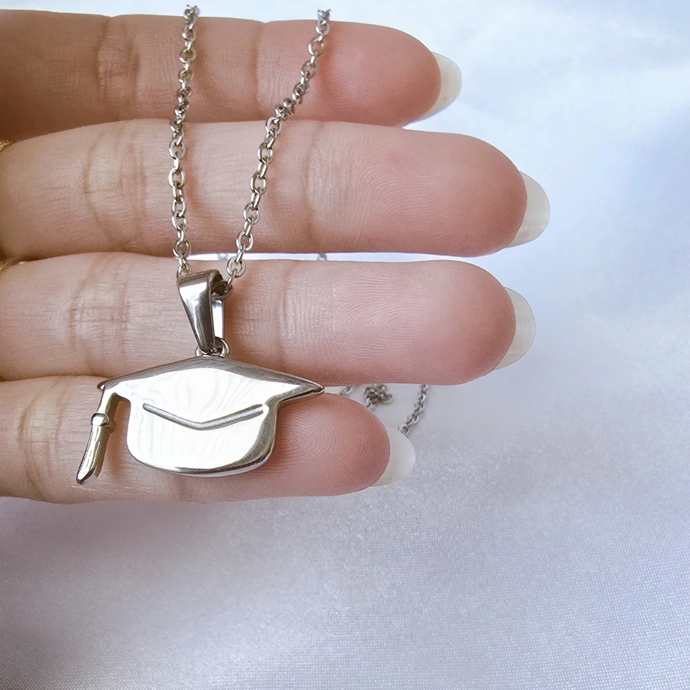 NEW Graduation Cap Pendant Necklace - Silver‎ Tone